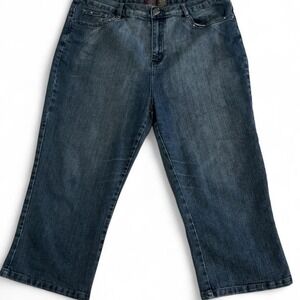 Gazoz Jeans Capris Womens 22 Blue Rhinestone Embroidered Denim Cropped